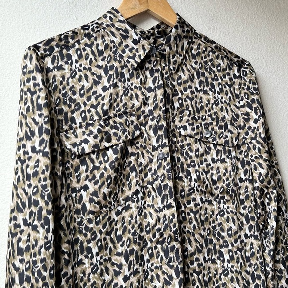 Equipment Femme Brown Black Leopard Print Shirt Mini Dress Long Sleeves Sz S - Picture 5 of 13